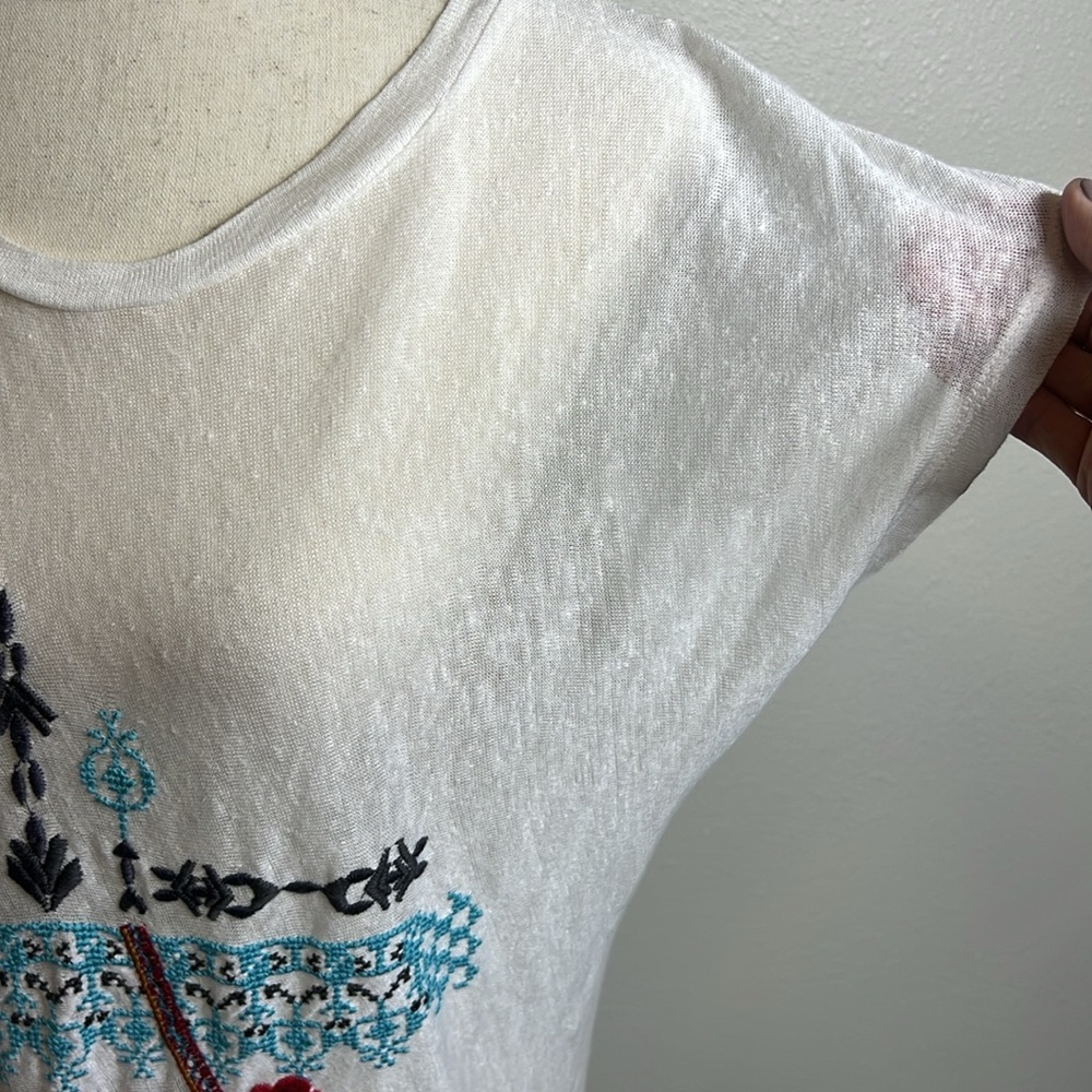 JOHNNY WAS Linen Midi Shirt Dress Cover Up Sheer Embroidery Loose Beach S READ - Picture 8 of 16